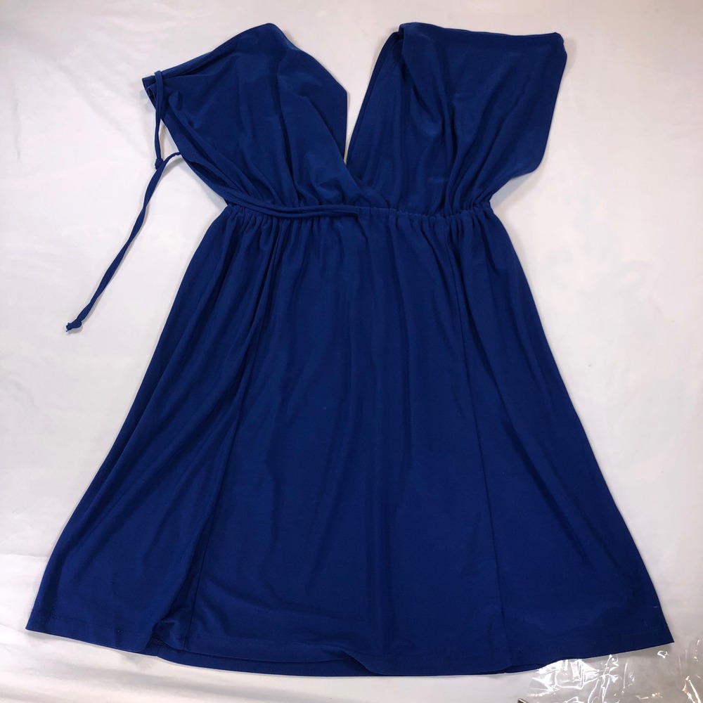Kookon Royal Blue Deep V-Neck Mini Dress Size 1 Sleeveless Empire Waist Tie Side